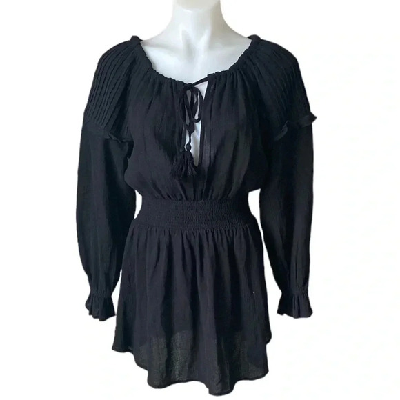 FREE PEOPLE | Early Morning Black Crinkled Tunic Dress Size S (tag missing) - Picture 2 of 6
